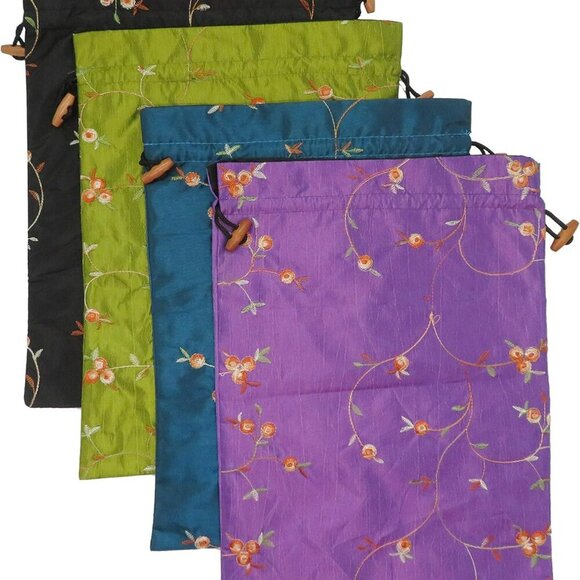 4pcs Embroidered Silk Flower Design Jacquard Travel Bag, Lingerie Bags Underwear